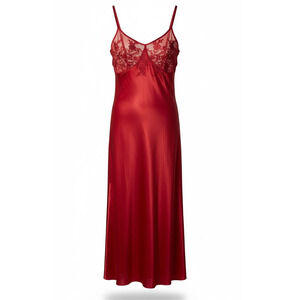 Dentelle Nightgown Womens Size L Red Satin Lace Maxi Chemise Slip Dress